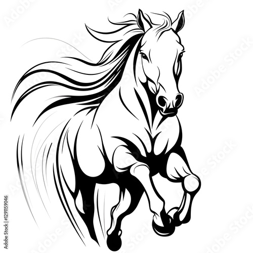 Obraz na płótnie Powerful Ink Horse Galloping in Dynamic Motion with Sweeping Lines that Convey Rapid Motion and Adrenaline Rush of a High Speed Racing Horse w salonie