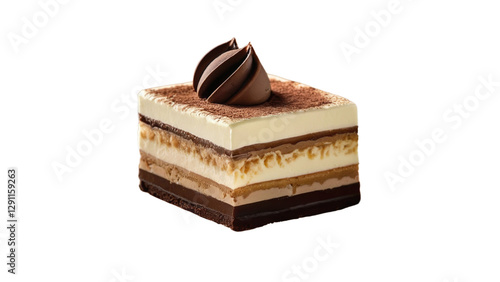 Chocolate and Vanilla Layered Mousse Cake with Cocoa and Ganache – A High-Quality PNG Image with a Transparent Background for Versatile Use