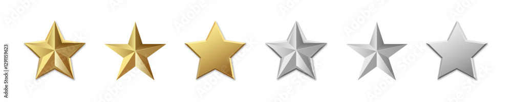 Fototapeta premium Gold and Silver Star Shiny Illustration Set