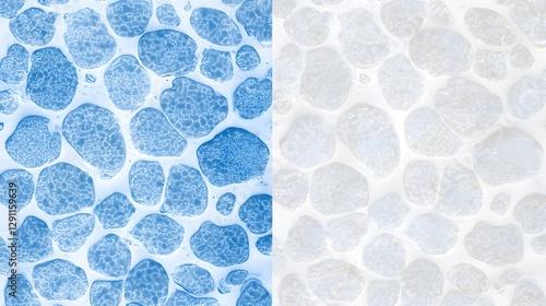 Obraz na płótnie Side by side microscopic comparison of healthy cells and cells infected with cocci bacteria with natural light emphasizing the structural contrast in a medium shot w salonie