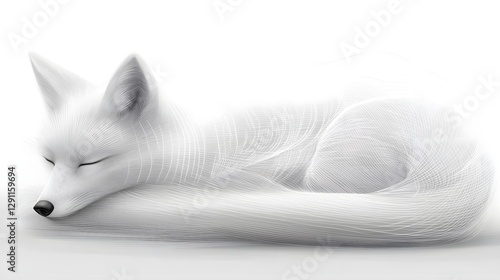 Obraz na płótnie Sleeping Fox Curled into a Cozy Ball with a Delicate Cross Hatching Technique for a Soft Ethereal Effect Peaceful Serene Wildlife Animal in Monochrome Grayscale w salonie