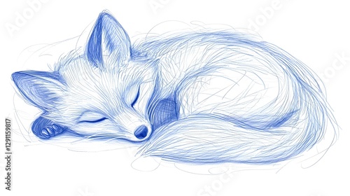 Obraz na płótnie Sleeping Fox Curled into a Soft Cozy Ball with Delicate Cross Hatching Technique A Peaceful Captivating Wildlife with a Serene Soothing Atmosphere w salonie