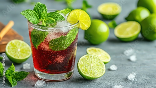 Wallpaper Mural Red Lime Mint Cocktail with Ice on Gray Background Torontodigital.ca