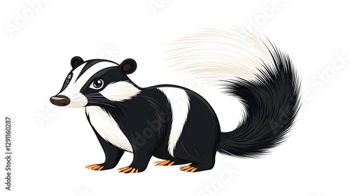 Obraz na płótnie Stylized skunk with a defensive posture and its fur highlighted in a fine line etching technique against a plain white background This graphic design can be used as an icon symbol logo or mascot w salonie