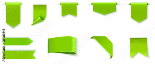 Set of Green Ribbon Banner Vector Designs Set