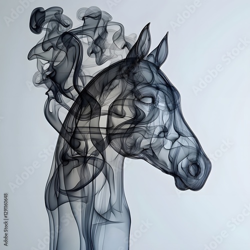 Obraz na płótnie Surreal Smoke Horse An Ethereal Ink Wash Painting in Monochrome Gradients Depicting a Horse Dissolving into Wispy Smoke Creating a Dreamlike and Contemplative Atmosphere w salonie