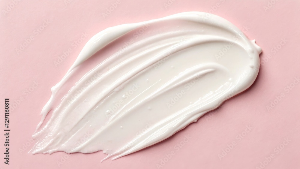 Smear of white cosmetic cream on pink background Creamy texture on pastel background Smear of white cosmetic cream on pink background Creamy texture on pastel background