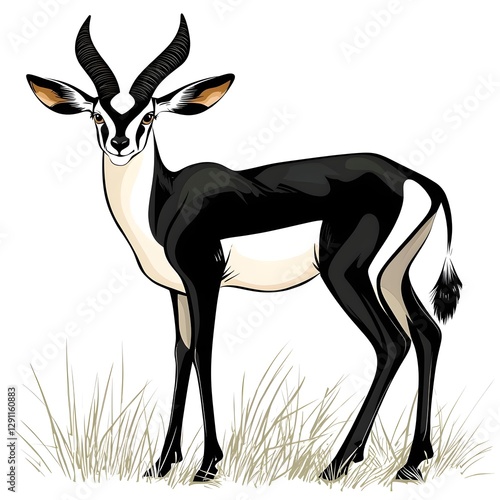 This digital captures the graceful silhouette of a blackbuck antelope standing amidst an open field