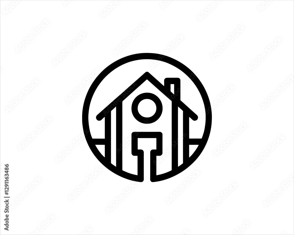 Minimal House or Real estate icon logo design template. Line art Real estate company logo. Simple house property design outline vector illustration