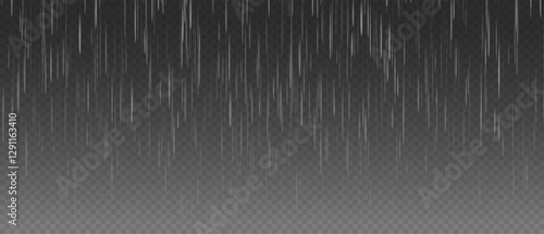 Rain drops on transparent background. Falling water drops. Nature rainfall. Rain Effect Stock Image In Black Background. Vector illustration. Png