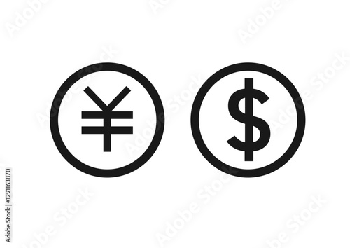 シンプルでフラットな日本円とドルのアイコンイラストセット
