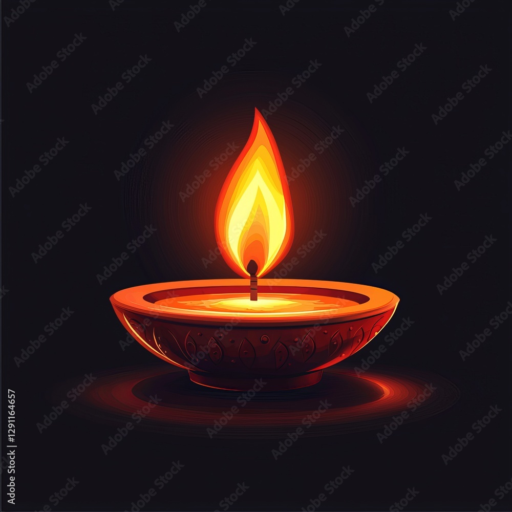 Glowing Diya Oil Lamp on Dark Background for Diwali Festival Glowing Diya Oil Lamp on Dark Background for Diwali Festival