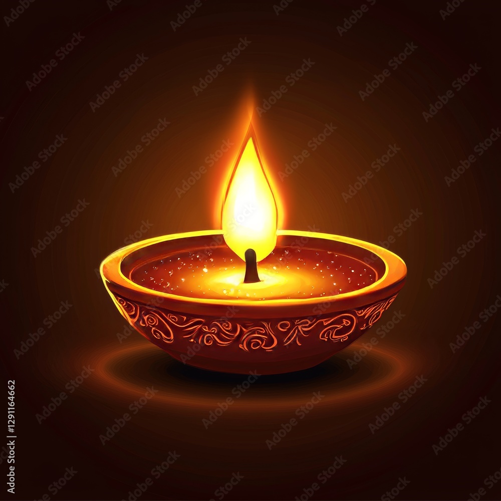 Glowing Diya Oil Lamp on Dark Background for Diwali Festival Glowing Diya Oil Lamp on Dark Background for Diwali Festival