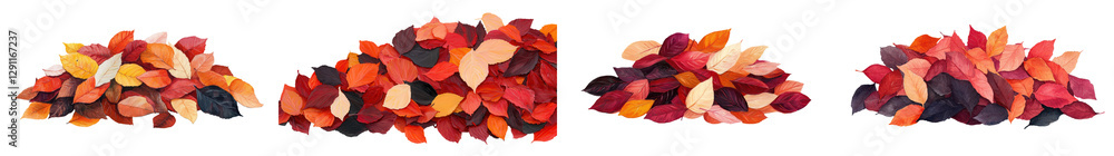 Fototapeta premium Beautifully arranged piles of vibrant autumn leaves in a variety of warm colors and patterns perfect for seasonal decor design and background purposes