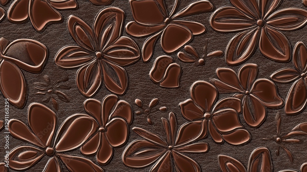 Fototapeta premium Stunning Brown Floral Embossed Metalwork Design. Intricate Pattern for Decorative Wall Art