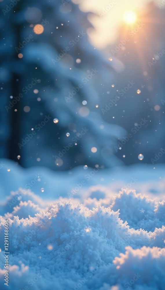 Delicate snowflakes gently falling on a frosty winter morning, sparkling, festive Delicate snowflakes gently falling on a frosty winter morning, sparkling, festive