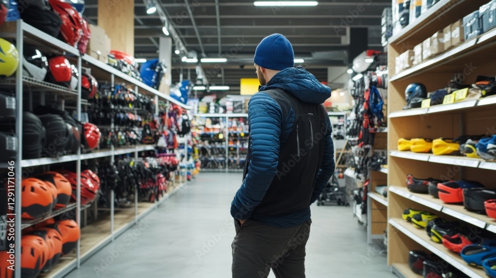 Thief alert in a sports equipment shop, staff noticing unusual behavior. Featuring quick response and product protection Thief alert in a sports equipment shop, staff noticing unusual behavior. Featuring quick response and product protection