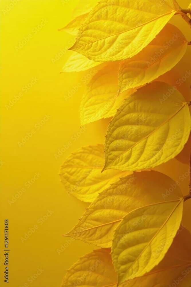 Fototapeta premium Overlapping translucent yellow leaves, layered texture, close-up, stacked, image