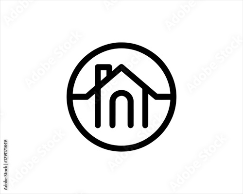 Minimal House or Real estate icon logo design template. Line art Real estate company logo. Simple house property design outline vector illustration