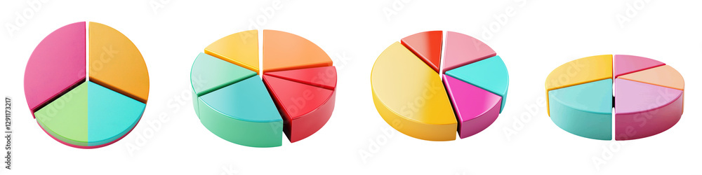 Obraz premium Vibrant pie chart graphics in various colors and proportions representing data analysis financial reporting strategic planning and business information visualization