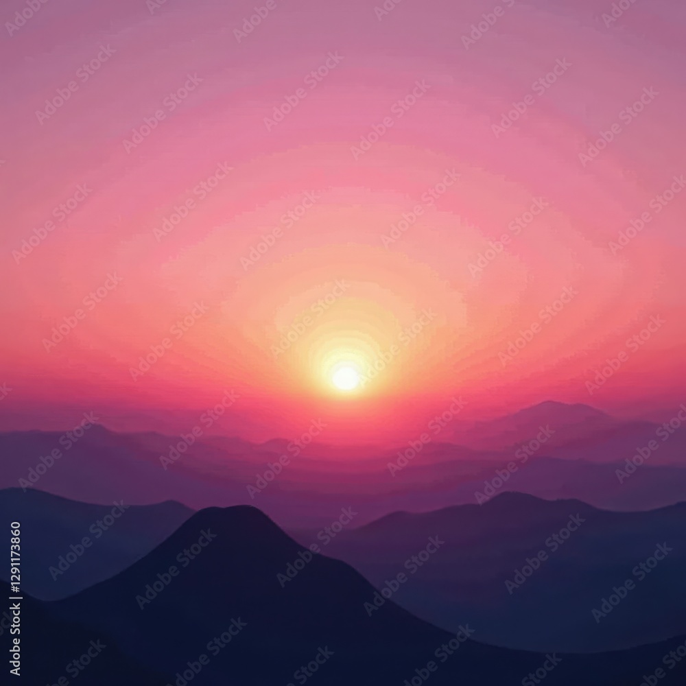 Obraz premium Gentle pink and orange sunset, expansive sky panorama, soft light, vibrant, evening, calm
