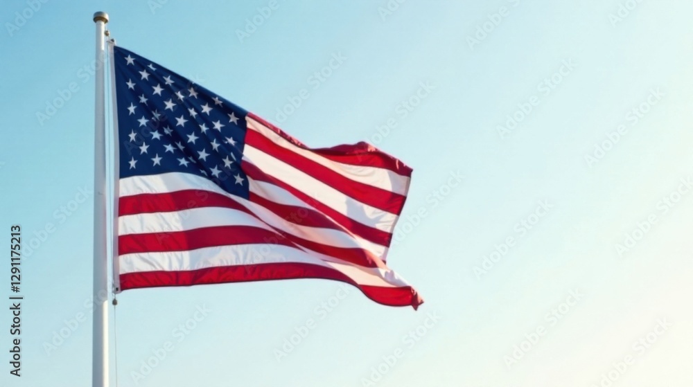 A majestic national flag billowing proudly in a clear sky, symbolizing freedom, unity, and patriotism. A majestic national flag billowing proudly in a clear sky, symbolizing freedom, unity, and patriotism.