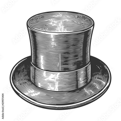 classic top hat, featuring detailed engraving lines and a traditional design sketch engraving generative ai fictional character vector illustration. Scratch board imitation. Black and white image.