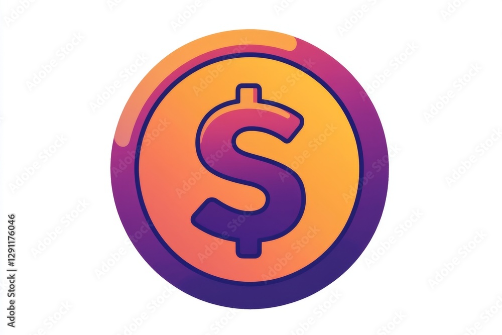 Glossy orange and pink dollar coin with shadows Glossy orange and pink dollar coin with shadows