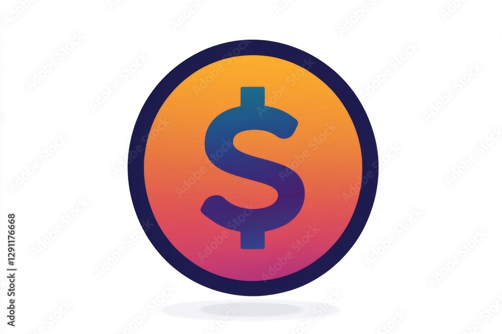 Glossy gradient orange and pink dollar coin with soft lighting Glossy gradient orange and pink dollar coin with soft lighting