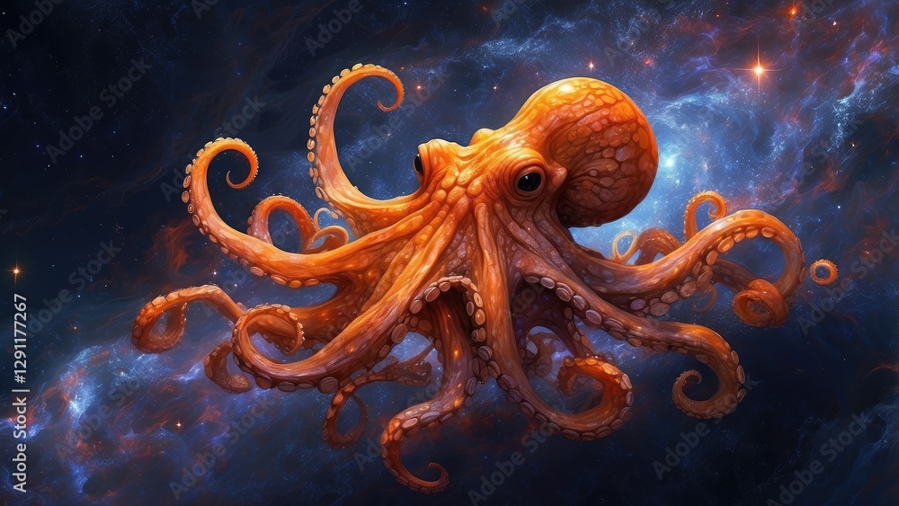 an image of an octopus in space with a galaxy in the background and stars an image of an octopus in space with a galaxy in the background and stars