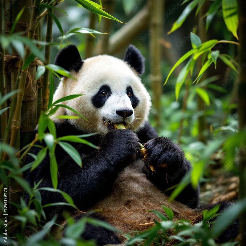 Obraz premium giant panda eating bamboo
