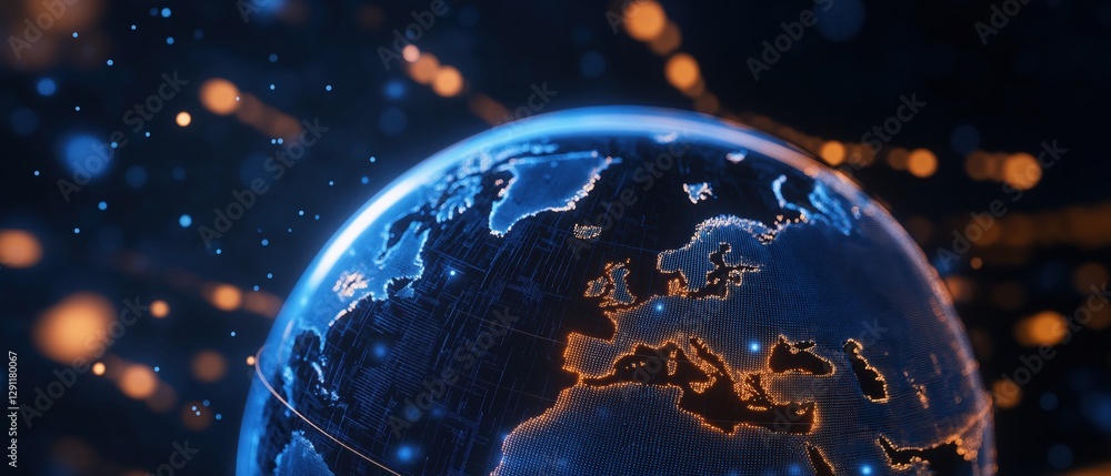 Holographic Globe Surrounded by Floating Data Points in a Futuristic Digital Environment Holographic Globe Surrounded by Floating Data Points in a Futuristic Digital Environment