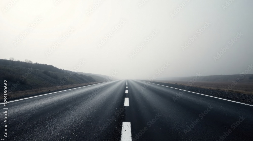Fototapeta premium A misty morning highway vanishing into the distance, a journey of endless possibilities awaits