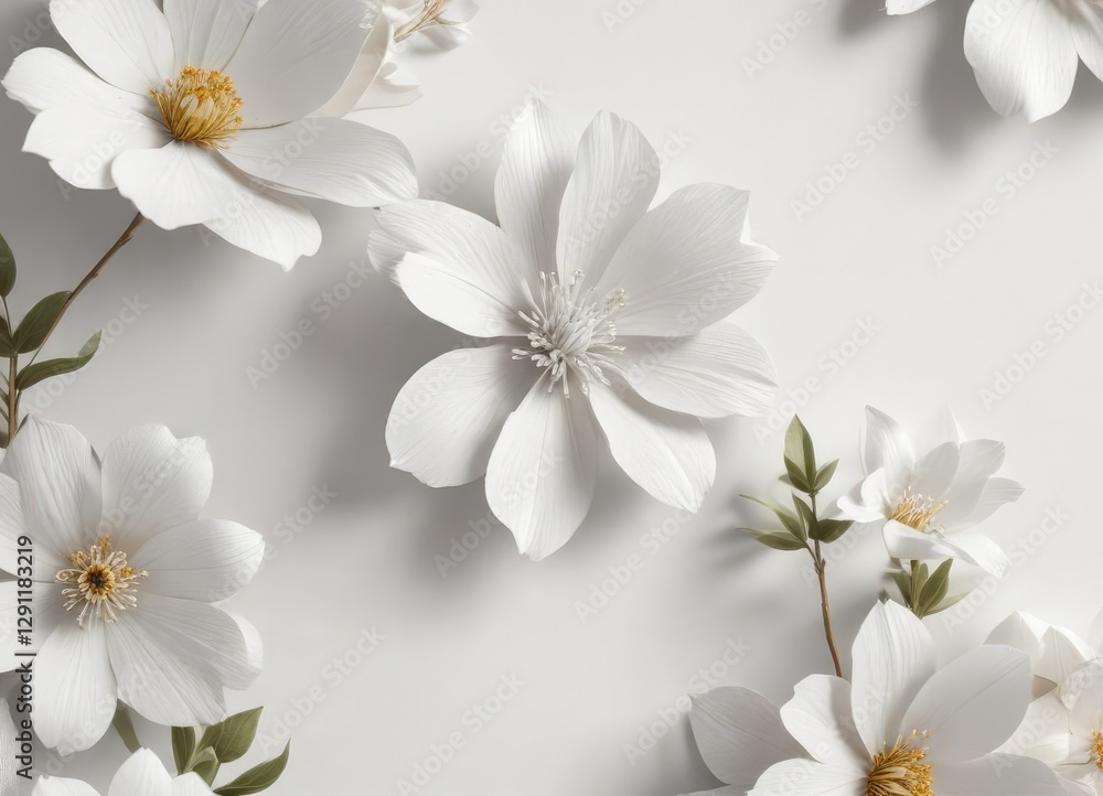 Obraz premium Elegant white paper texture with delicate flower design, ornate, wallpaper, stylish, soft, elegant
