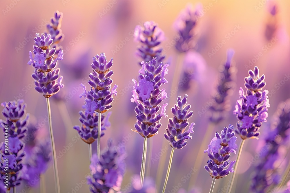 A field of lavender flowers with a soft purple hue, isolated A field of lavender flowers with a soft purple hue, isolated