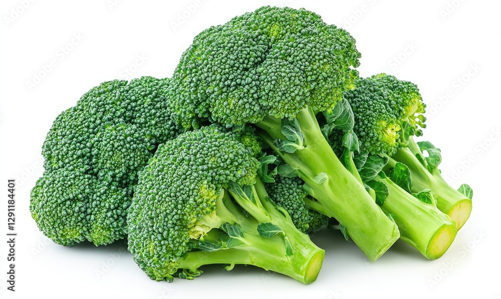 Fresh Broccoli Heads on White Background Fresh Broccoli Heads on White Background