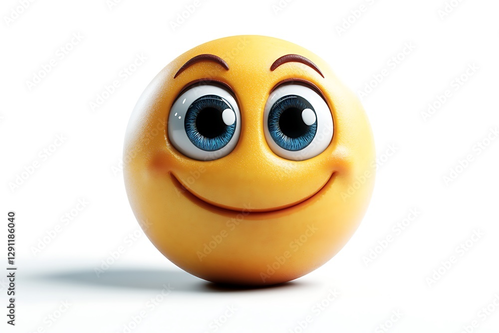 A smiling emoji with big eyes isolated on a solid white background. A smiling emoji with big eyes isolated on a solid white background.