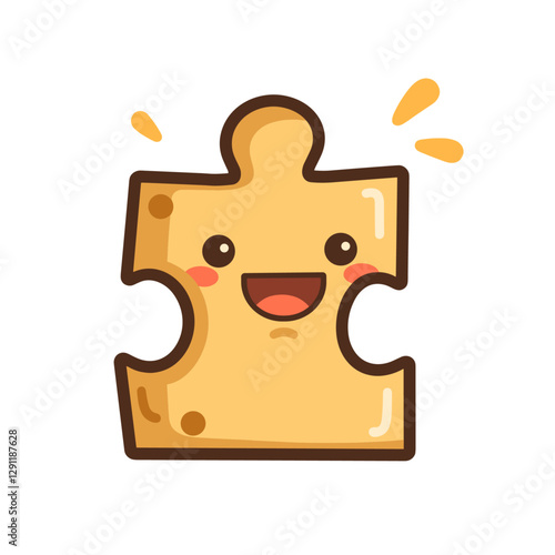 Cute Puzzle Piece Character: A cheerful puzzle piece with a friendly face and warm colors Great for games puzzles and teamwork themes
