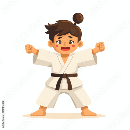 Young martial artist in action Flat vector of child practicing self defense and discipline with enthusiasm isolated on