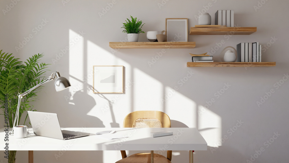 Elegant Minimalist Office – Wooden Desk, Laptop, and Indoor Plants Elegant Minimalist Office – Wooden Desk, Laptop, and Indoor Plants