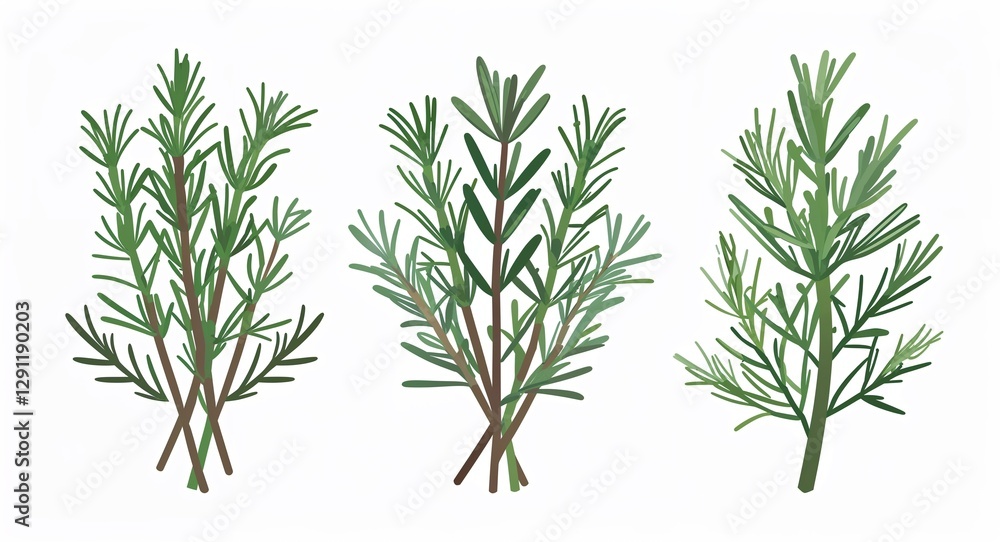 Set bundle of rosemary minimalist childish style illustration on plain white background Set bundle of rosemary minimalist childish style illustration on plain white background