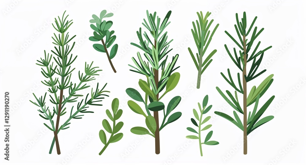 Set bundle of rosemary minimalist childish style illustration on plain white background Set bundle of rosemary minimalist childish style illustration on plain white background