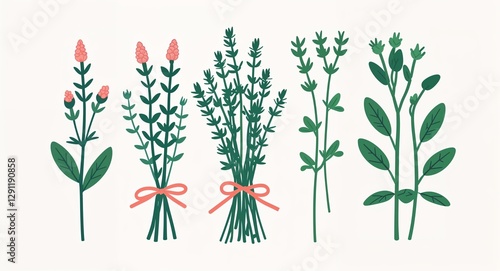 Wallpaper Mural Set bundle of thyme minimalist childish style illustration on plain white background Torontodigital.ca