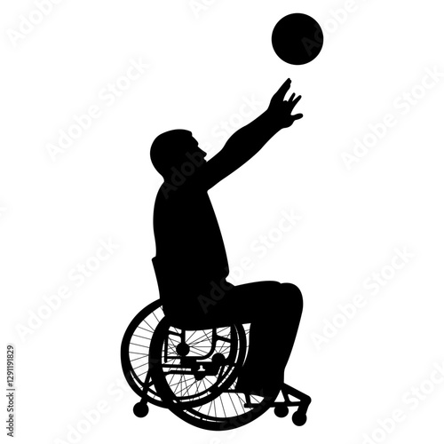 Disabled basketball player.Man in wheelchair playing basketball.Silhouette of athlete with disability.Vector illustration.