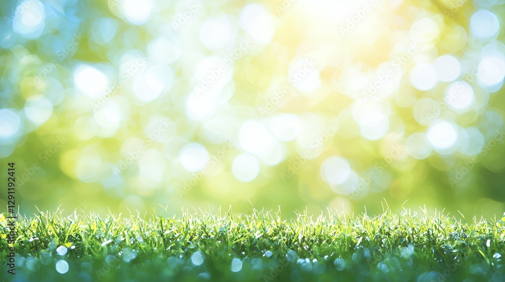 Obraz premium Bright Green Grass Background with Sunlight Bokeh