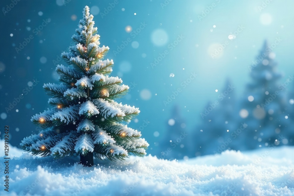 Watercolour wash of a Christmas tree against a blue background, Soft Focus, Frosty Mornings Watercolour wash of a Christmas tree against a blue background, Soft Focus, Frosty Mornings