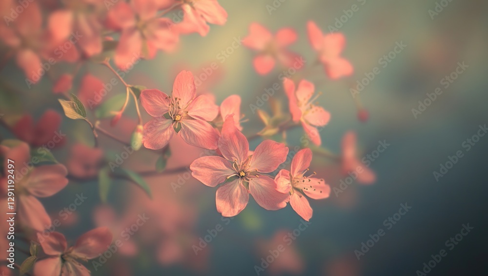 Soft Pink Blossoms on Branch, Spring Floral Macro Photography Soft Pink Blossoms on Branch, Spring Floral Macro Photography
