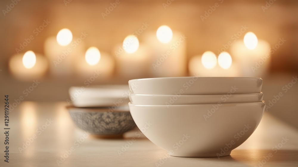 stack of Bowls with Candlelit Background stack of Bowls with Candlelit Background