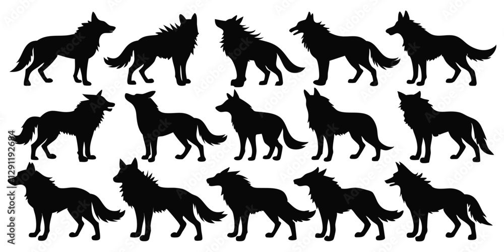 Obraz premium Set of Wolve black silhouettes vector