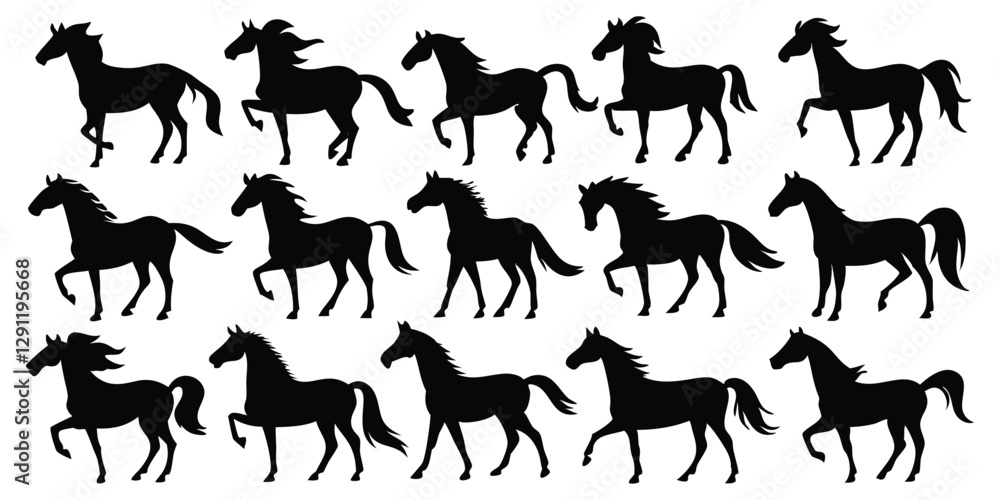 Fototapeta premium Horse black silhouettes set vector